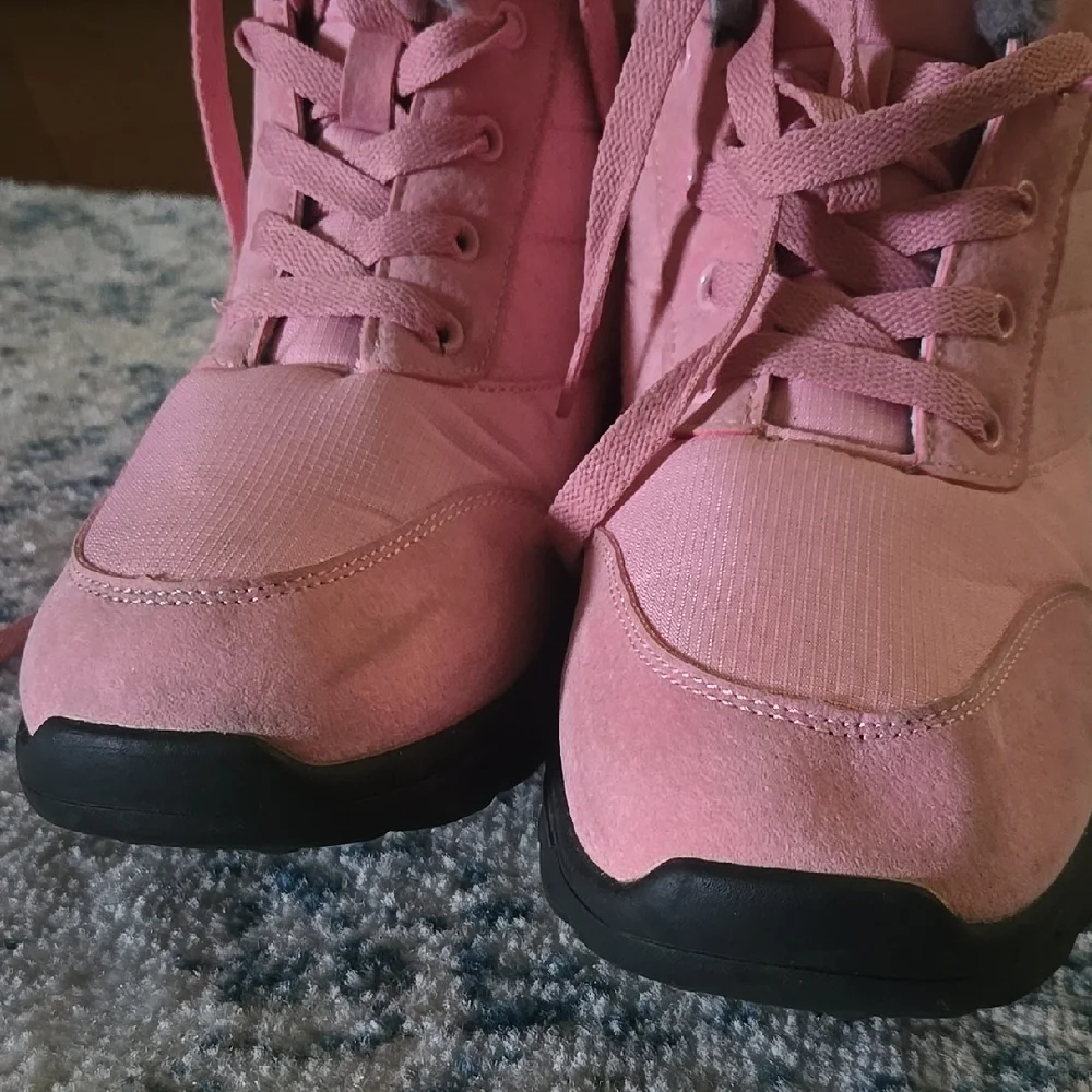 Pink Winter Boots with Rugged Sole and Textured Finish